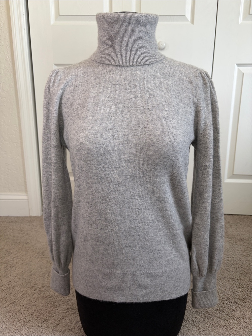 Lauren Ralph Lauren Grey Washable Cashmere Turtleneck Sweater M Puff Sleeves